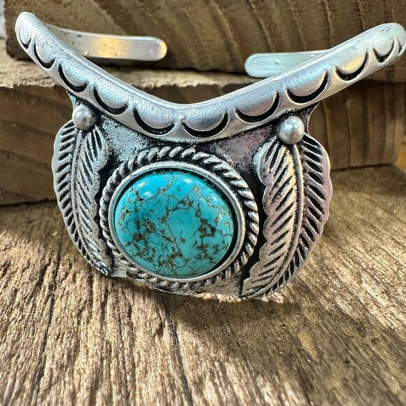 Turquoise Cuff Bracelet - Elegant Natural Stone Design, Western Boho, Ships in - Picture 1 of 10